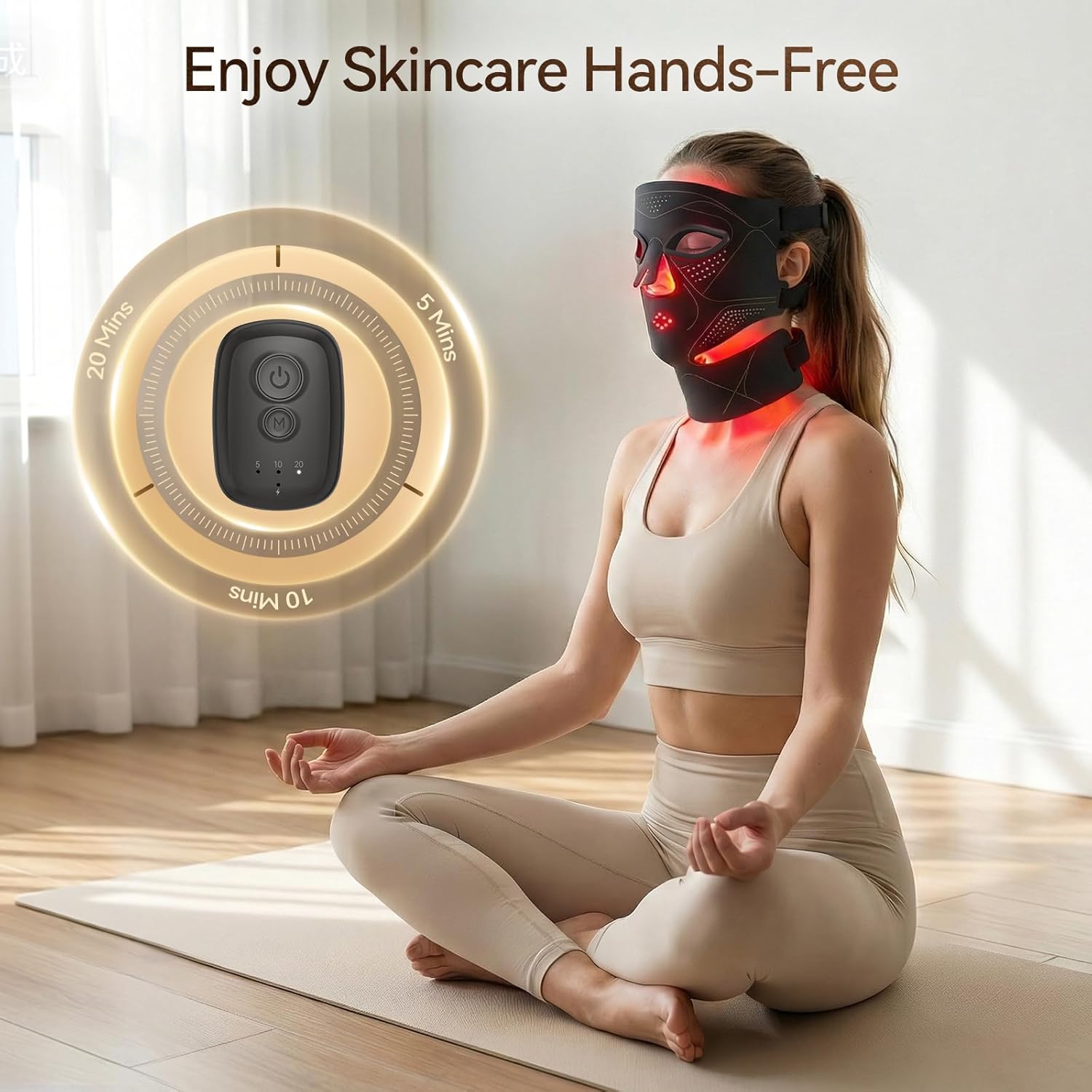 LED Light Therapy Mask, Rechargeable Red Light Therapy for Face with Multiple Light Modes, 3 Timers & 3 Brightness Levels, Detachable Controller for At-Home Skincare Use