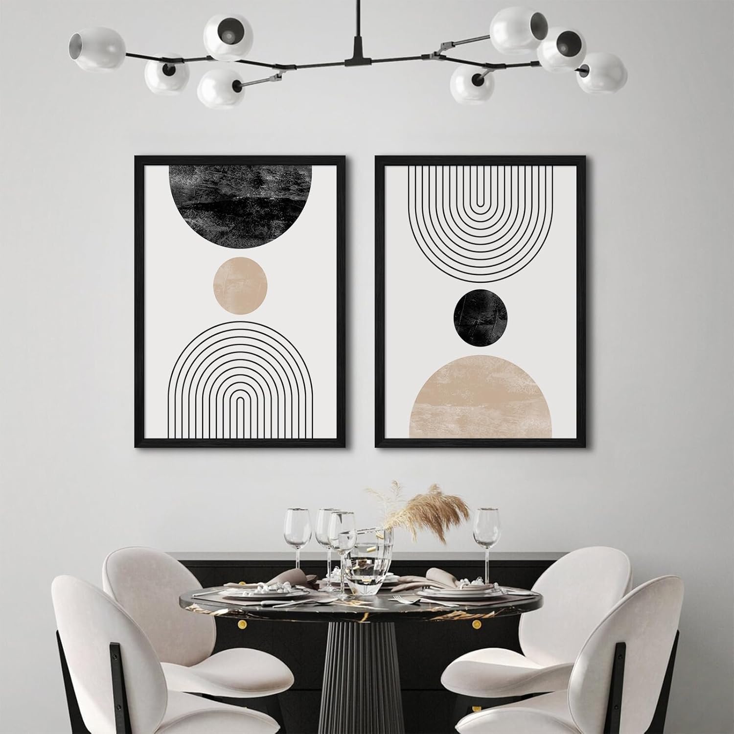 Mid Century Modern Wall Art Prints Set of 2 Neutral Abstract Geometric Wall Art Boho Canvas Prints Mid Century Eoind Wall Decor Modern Abstract Pictures Artwork for Home Room 12x16 Inch Black Framed