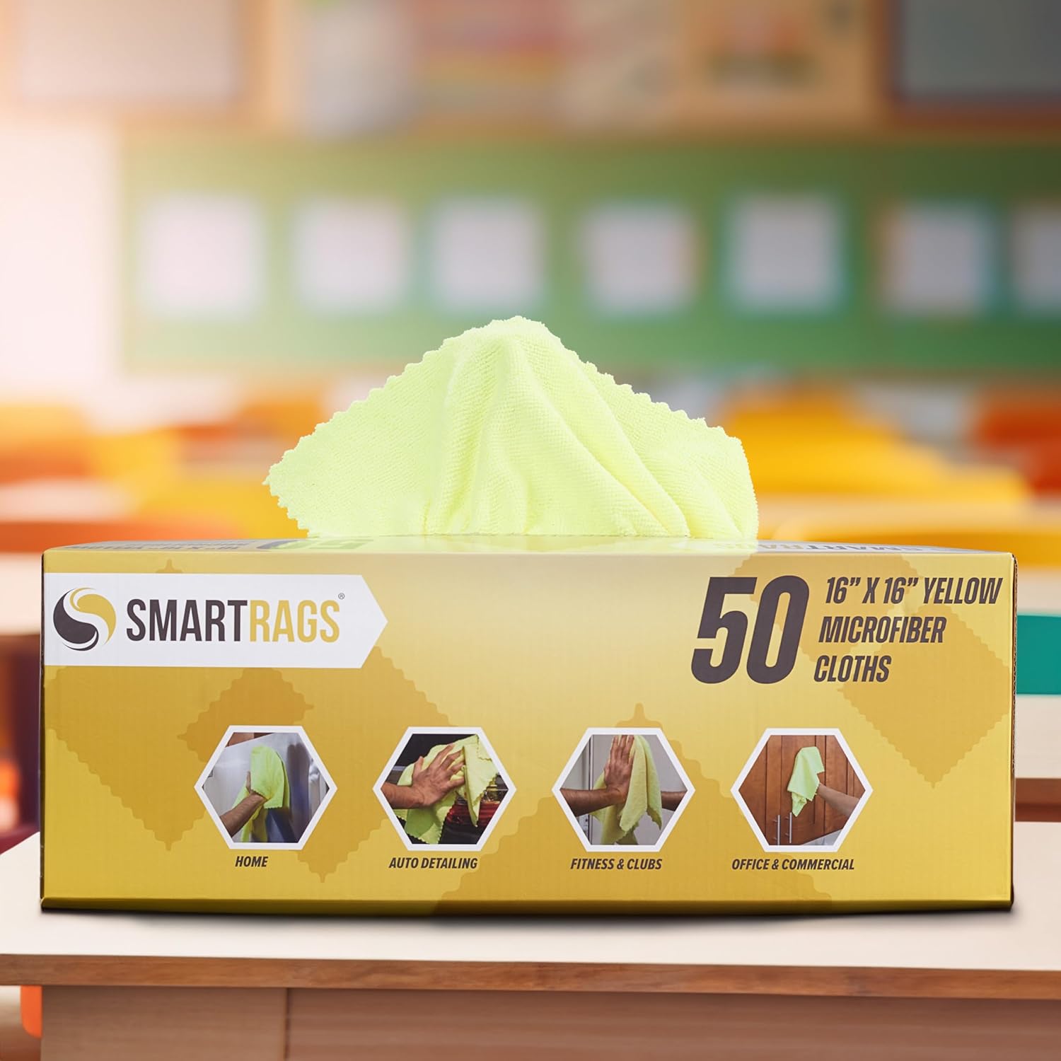 Arkwright Smart Rags Microfiber Cleaning Cloths, Pack of 50 in a Box, Lint Free 215 GSM Reusable Towels for Auto, Office and Household Cleaning, 16 x 16 in, Yellow