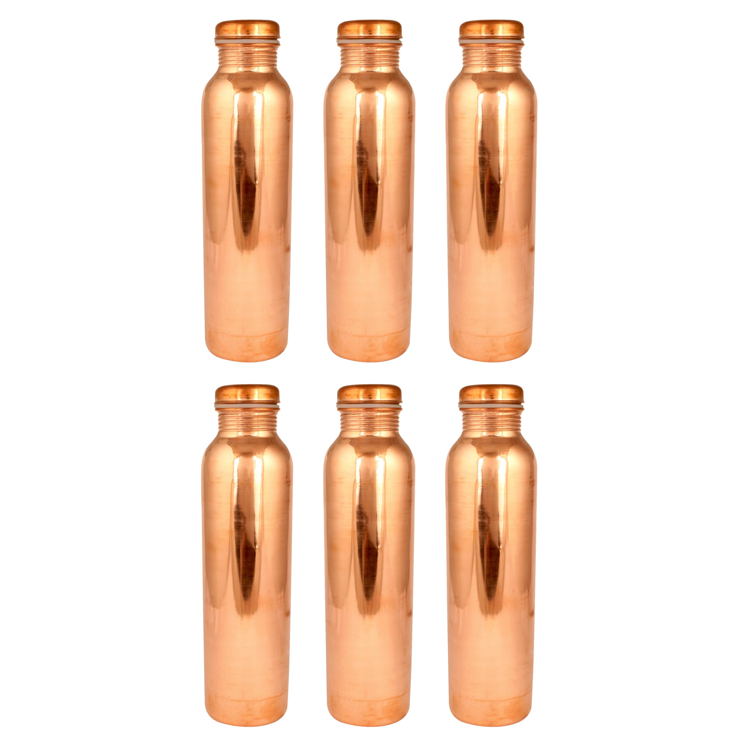 Gyarsilal's Pure Tamba Copper Water Bottle 1 Litre - A Handcrafted Leak Proof Ayurvedic Vessel - Enjoy The Health Benefits Immediately TB-1 (Pack of 6) - Yoga Gym Travel Leakproof Bottle