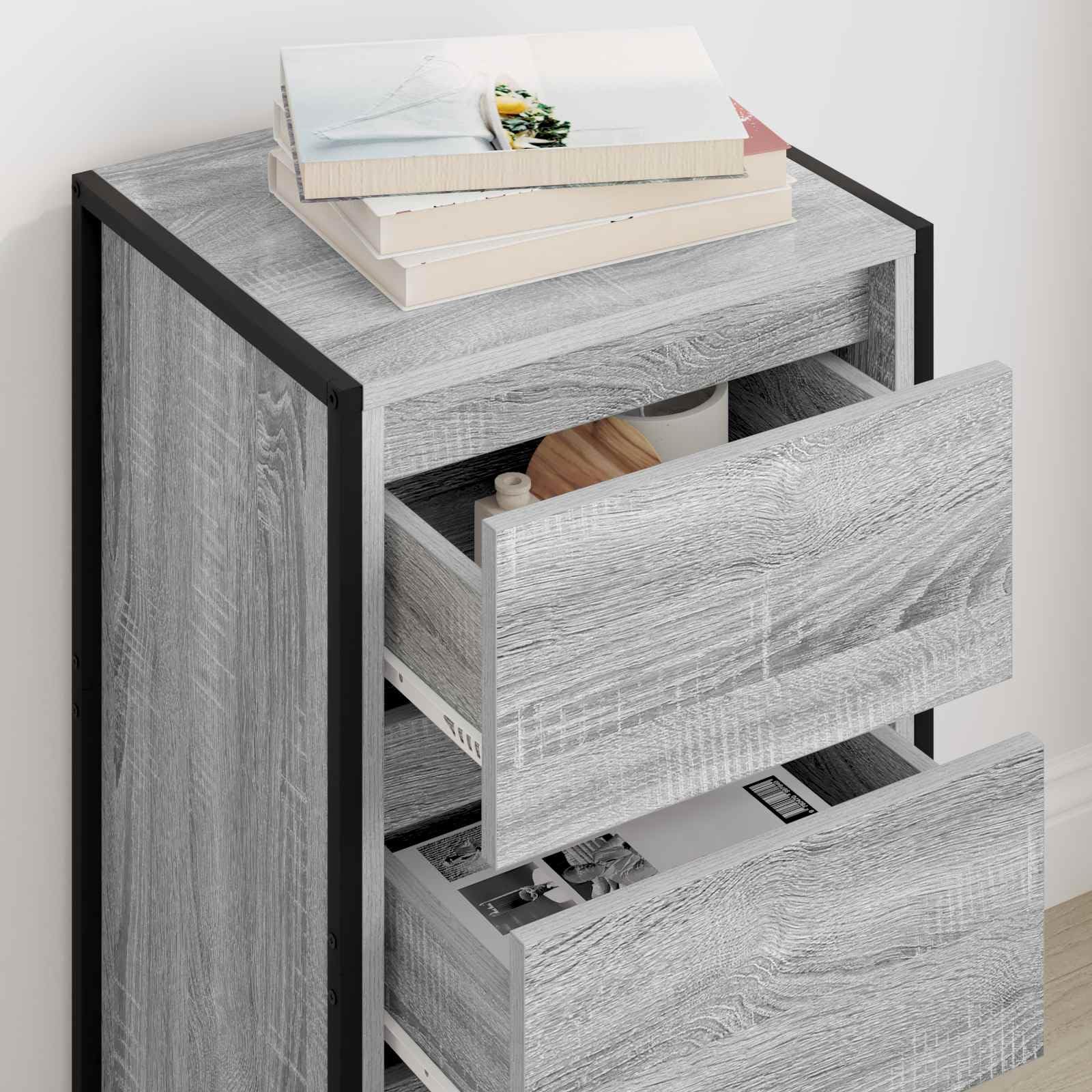 Aparador Sonoma gris, 42 x 36 x 75,5 cm, material de madera, diseño industrial, armario de almacenamiento, robusto, con cajón para salón, cocina