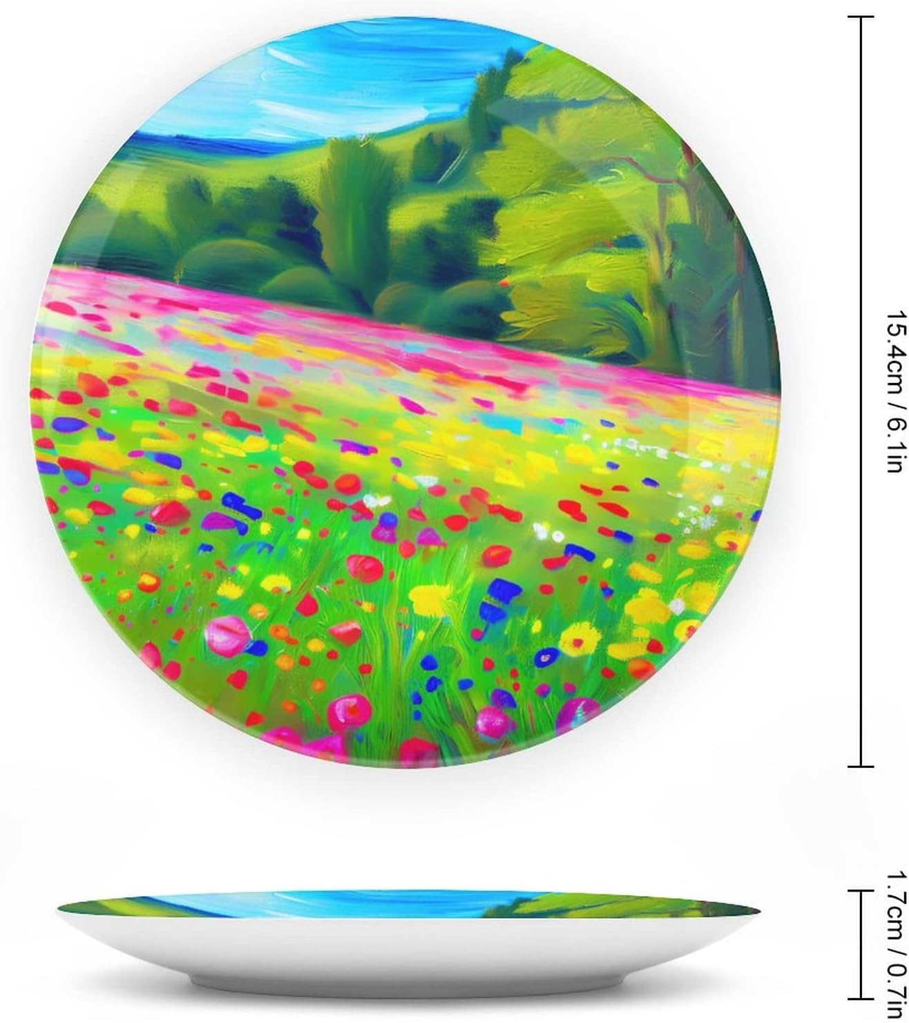 Decorative Plates, A Wildflower Landscape in Bloom Display Plate for Home Office Kitchen Table Decor Porcelain Plates 6 Inch, Birthday Gifts