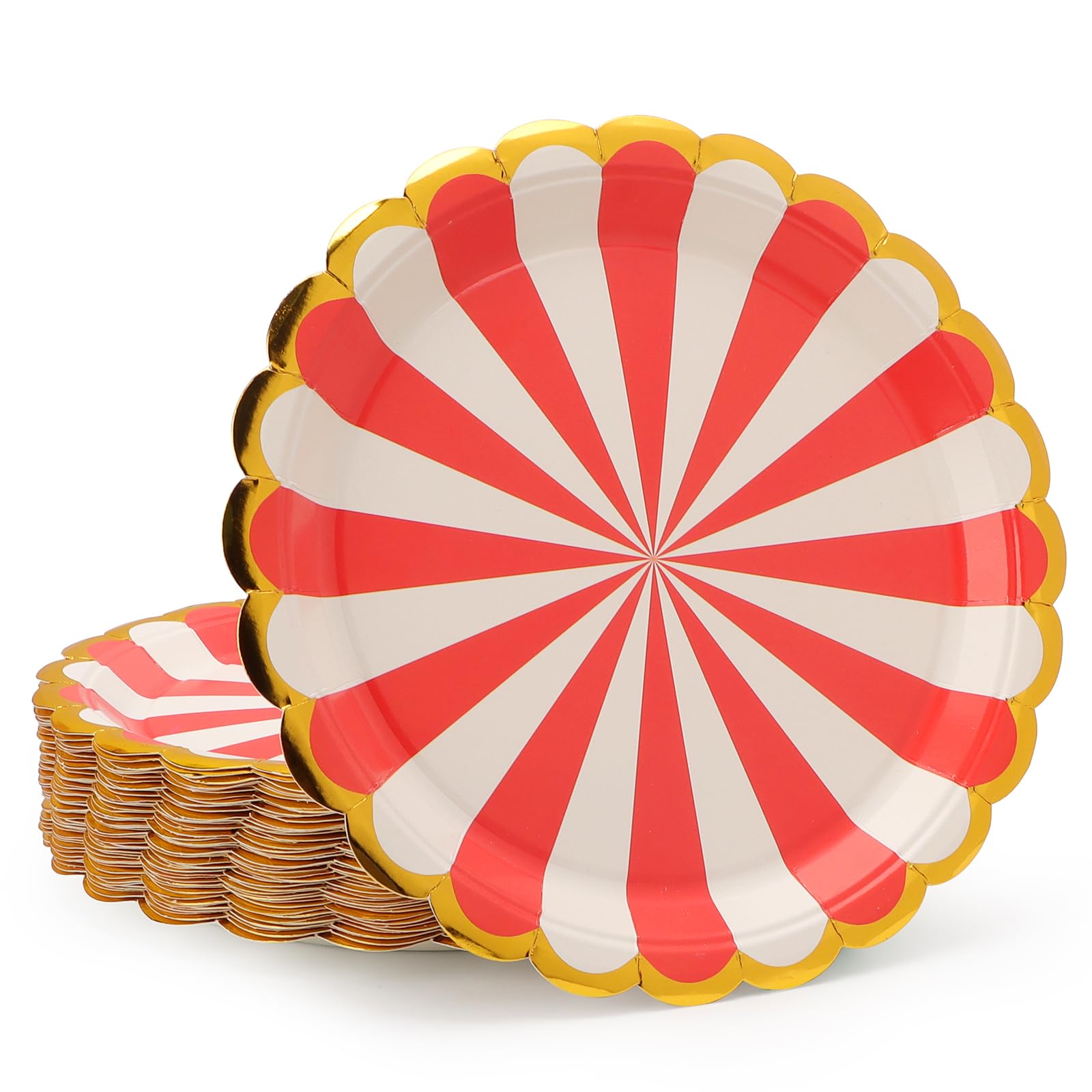PARTY GO 50 Pcs 9" Paper Plates for Dinner and Dessert, Disposable Plates Party Supplies Pack for Graduation Holiday Wedding Birthday Party Baby Shower Decorations, Red — image 1