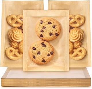 Ohuimrt 100 Heat-Sealable Paper Cookie Bags with Seal, 5.1 x 7.5 Inch Small Bakery Bags with Window Clear Front Individual Pastry Bag for Brownie, Cookie, Dessert