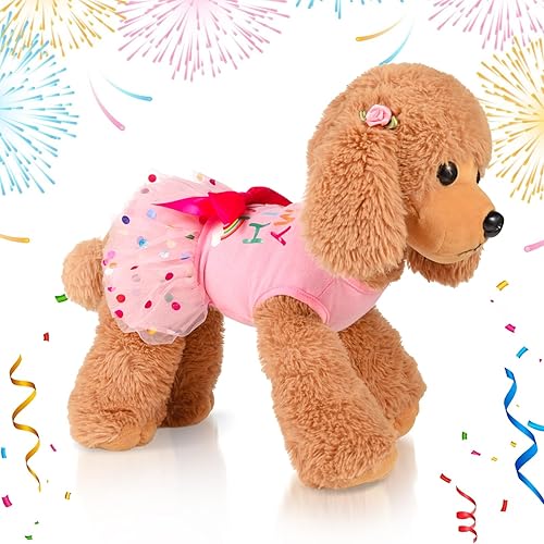Miniatura 4 de Fuyamp Vestido de cumpleaños para perro, ropa de falda de cachorro para niña, vestido de tul rosa para perro con bandana para perros pequeños,