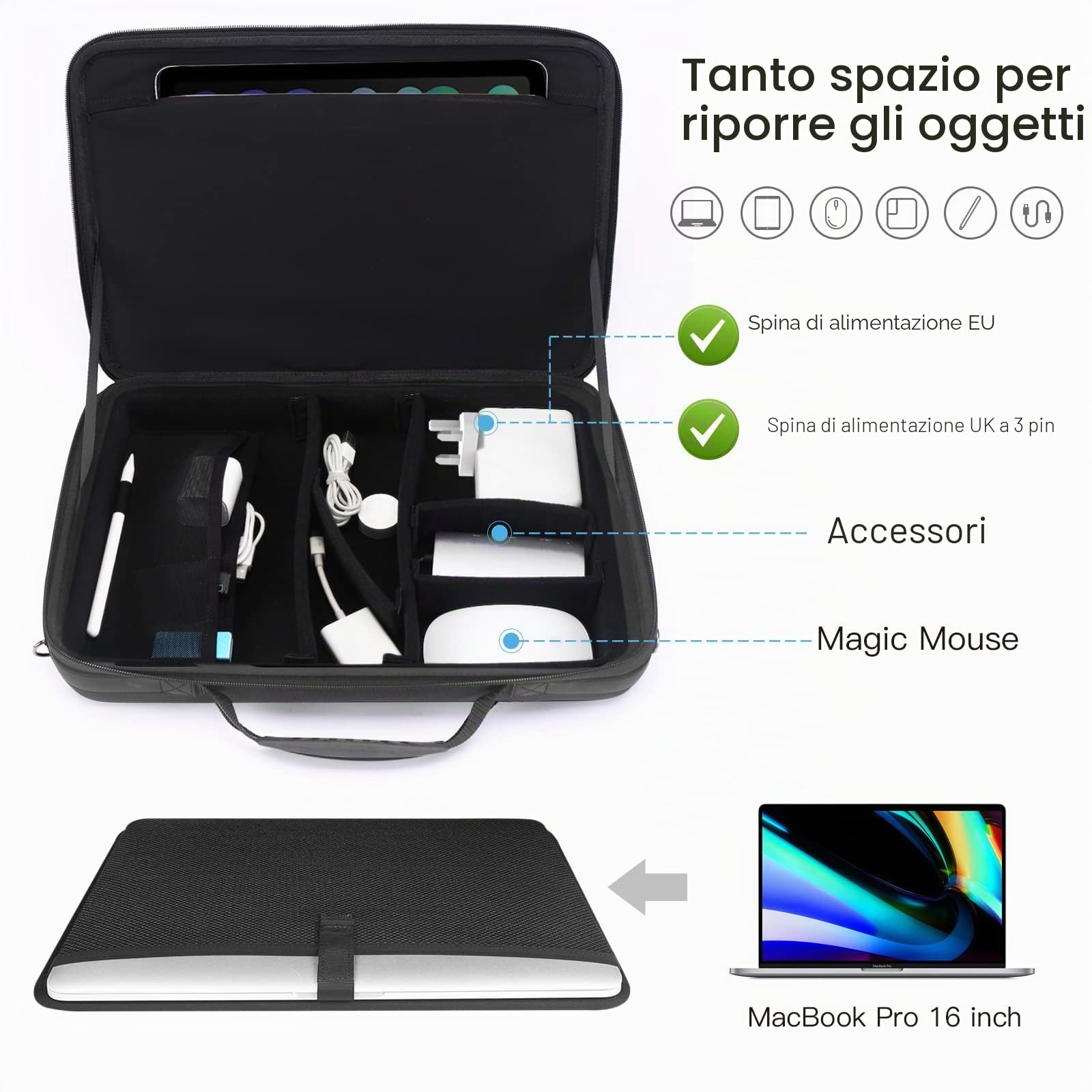 Smatree 15-16 Pollici Custodia Rigida 360° Protezione Completa Borsa Laptop Compatibile con MacBook Pro 16" 2021,Samsung Galaxy Book2 Pro 360 15.6",13" Ipad Air M3 2025,con Scomparto Accessori - Nero