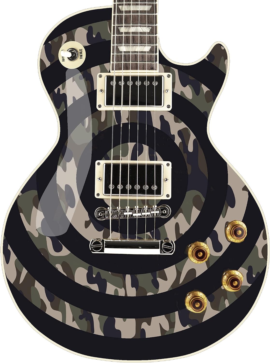 Bullseye Guitar Laminated Custom Wrap Vinyl Decal Stickers Guitar/Bass. Camo Black GS38