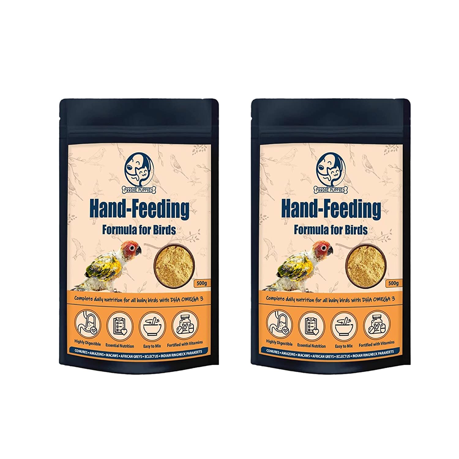 Foodie Puppies Hand Feeding Formula Bird Food - 500gm (Pack of 2) | Premium & Highly Digestible & Nutrition | Fortified with Vitamins | Suitable for All Types of Baby Birds (B07DQVJ7Q3) Amazon Price History, Amazon Price Tracker