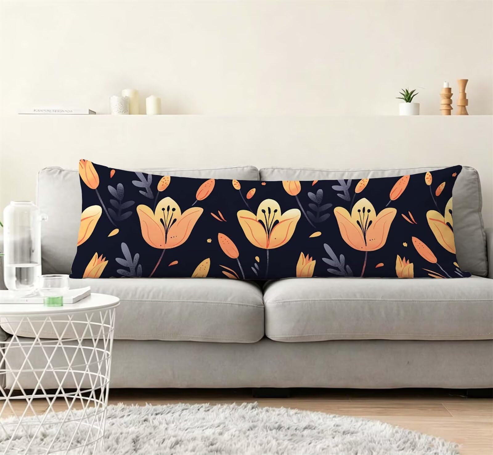 Fiore-3 Federe Cuscino Letto 50x150 cm, Grande Cuscini per Divano Velluto, | Doppia Faccia Stampa, Nero Fodera per Cuscino Decorativa, con Cerniera, Cuscino per Dormire Sul Fianco j-230