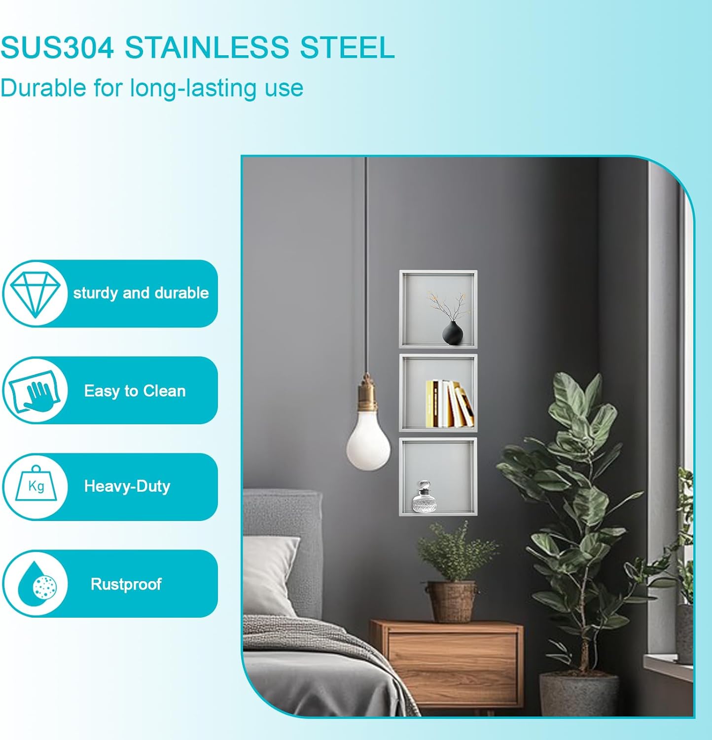 14"x14"x4" Stainless Steel Shower Niche No Tile Needed - Brushed Nickel Bathroom Wall Niche Insert, Recessed Waterproof Shelf for Drywall/Tile Showers