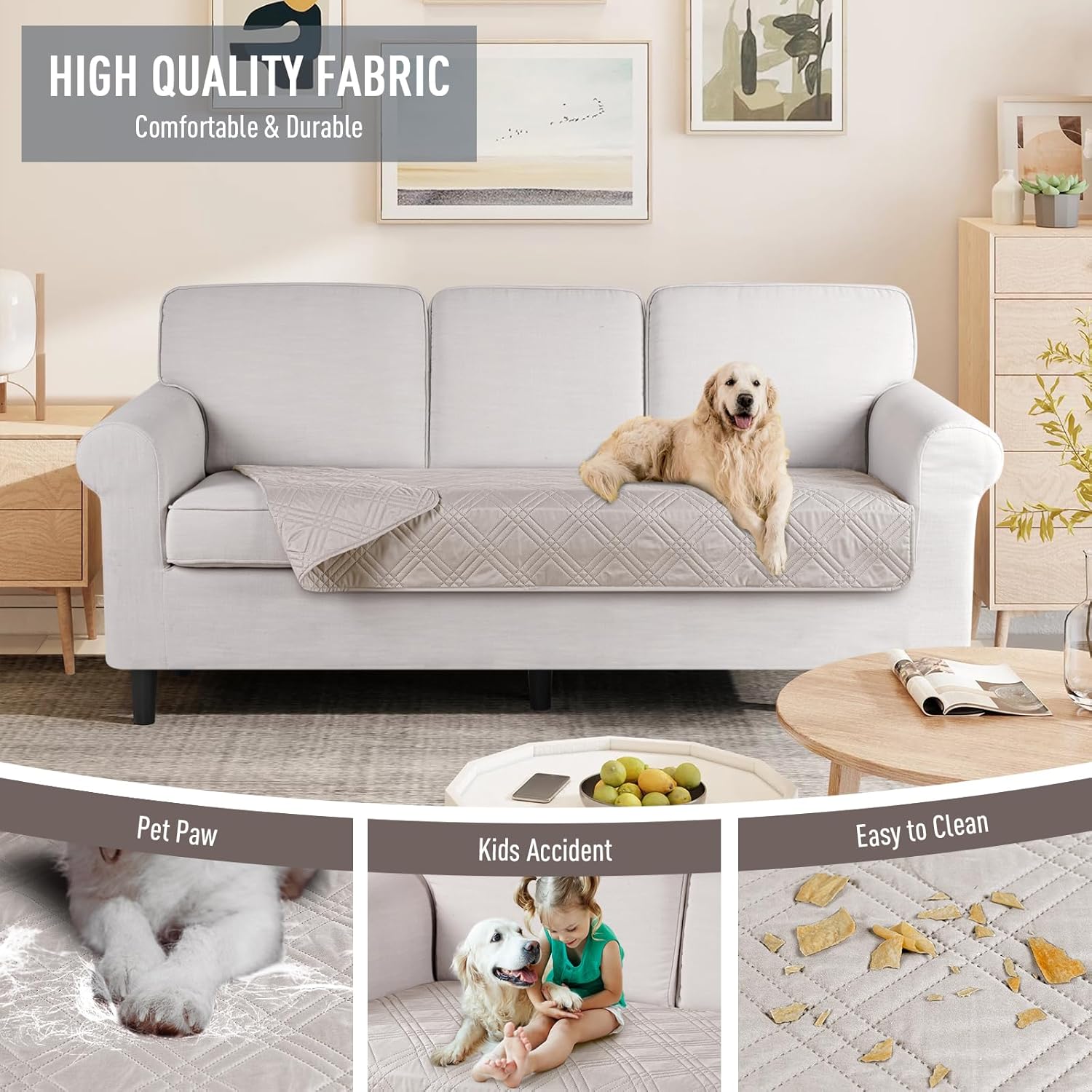 TAOCOCO 100% Waterproof Sofa Cushion Cover Reversible Couch Seat Cover for Dogs Pets Couch Cover for Chaise Sectional Sofa U Shape Sofa Furniture Protector Sofa Slipcover (Cream) - Image 4