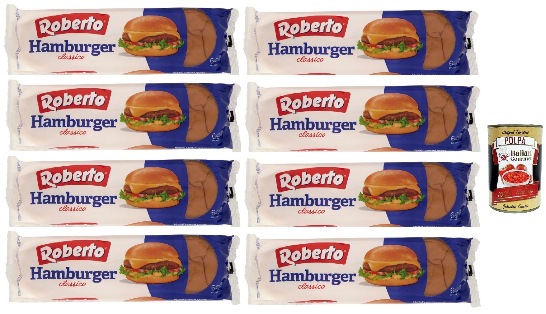 Roberto Hamburger Brot, Jede Packung enthält 6 Hamburger Buns, 8x 300g + Italian Gourmet polpa 400g
