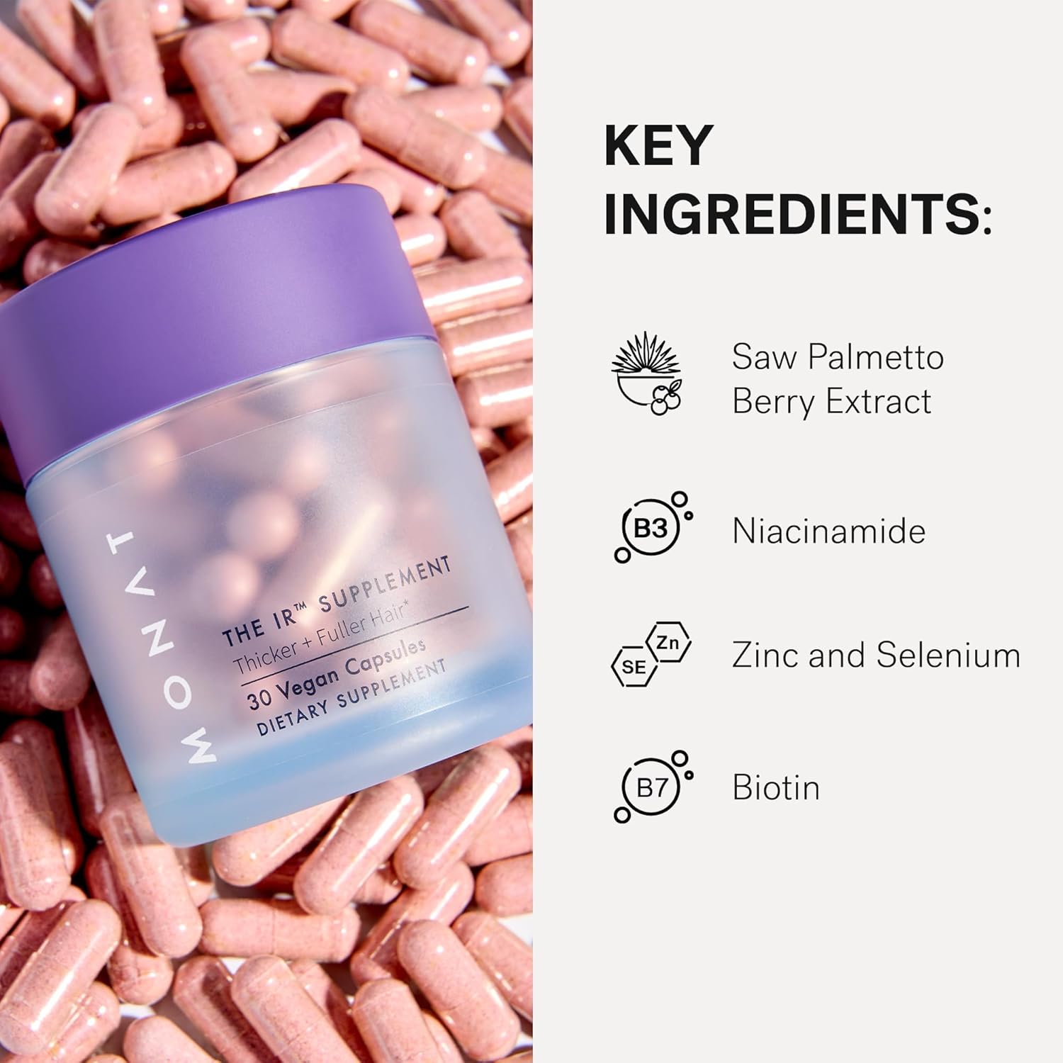 MONAT IR Hair Supplement - Supports Longer, Stronger, Denser Strands with Visible Thickness & Shine, Advanced Daily Formula for Women & Men with Biotin, Niacinamide & Hyaluronic Acid - 1 Month Supply