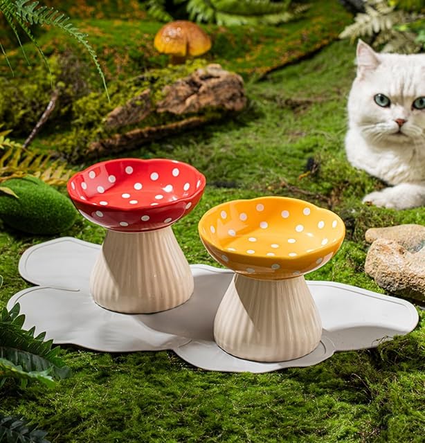 Foto 7 de 7 de 2 Cuencos Elevados de Cerámica para Gatos con Almohadilla Protectora Antideslizante de Silicona