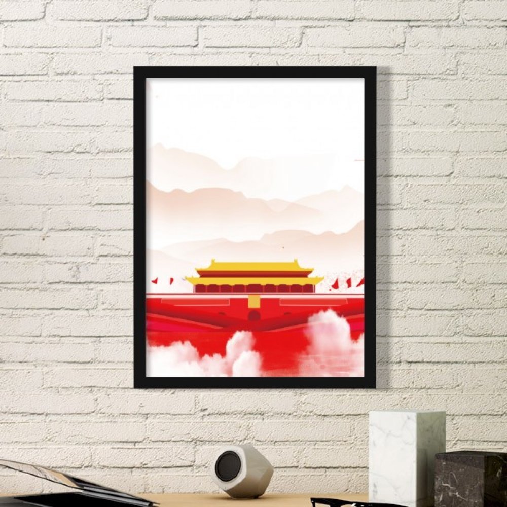 Peinture d'art Tiananmen en cadre bois noir pour salon élégant