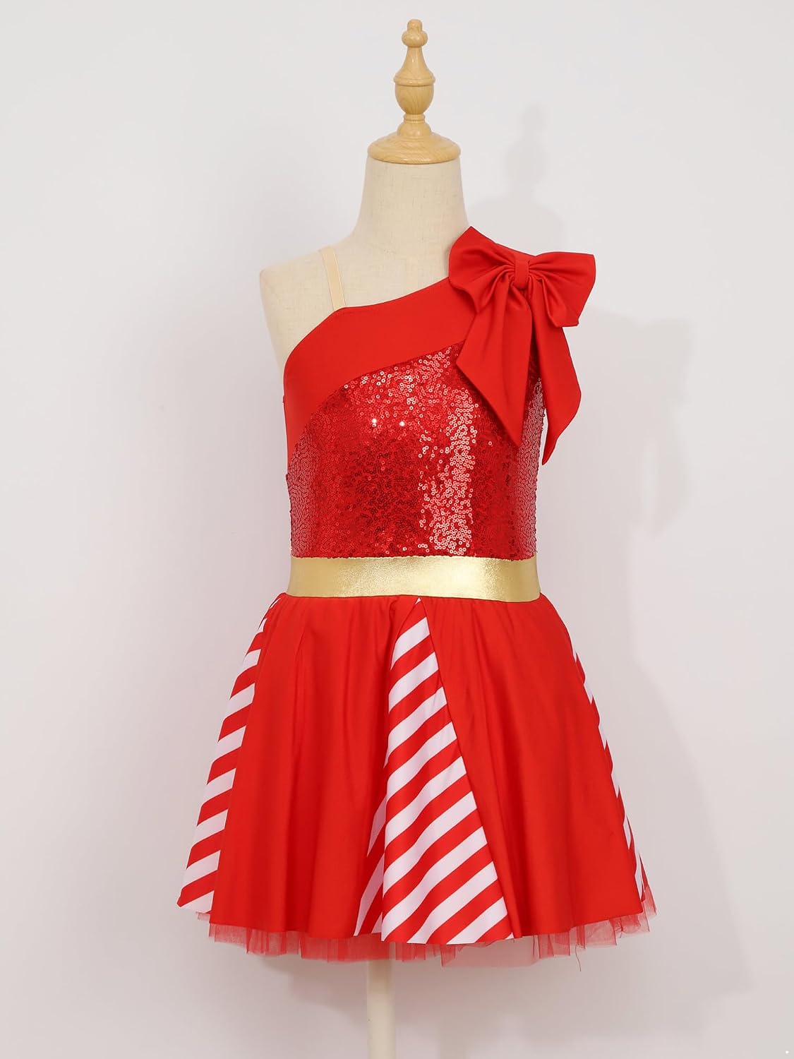 Hularka Kids Girls Sequins Striped Ballet Dance Tutu Dress Figure Skating Dress Christmas Candy Cane Costume