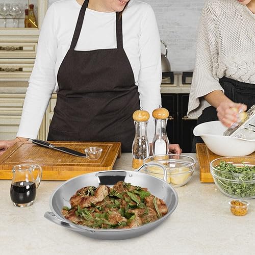 Miniatura 4 de BESTonZON Sartén antiadherente de acero inoxidable Wok de fondo plano, sartén de doble asa, sartén de cocina china japonesa shabu olla caliente