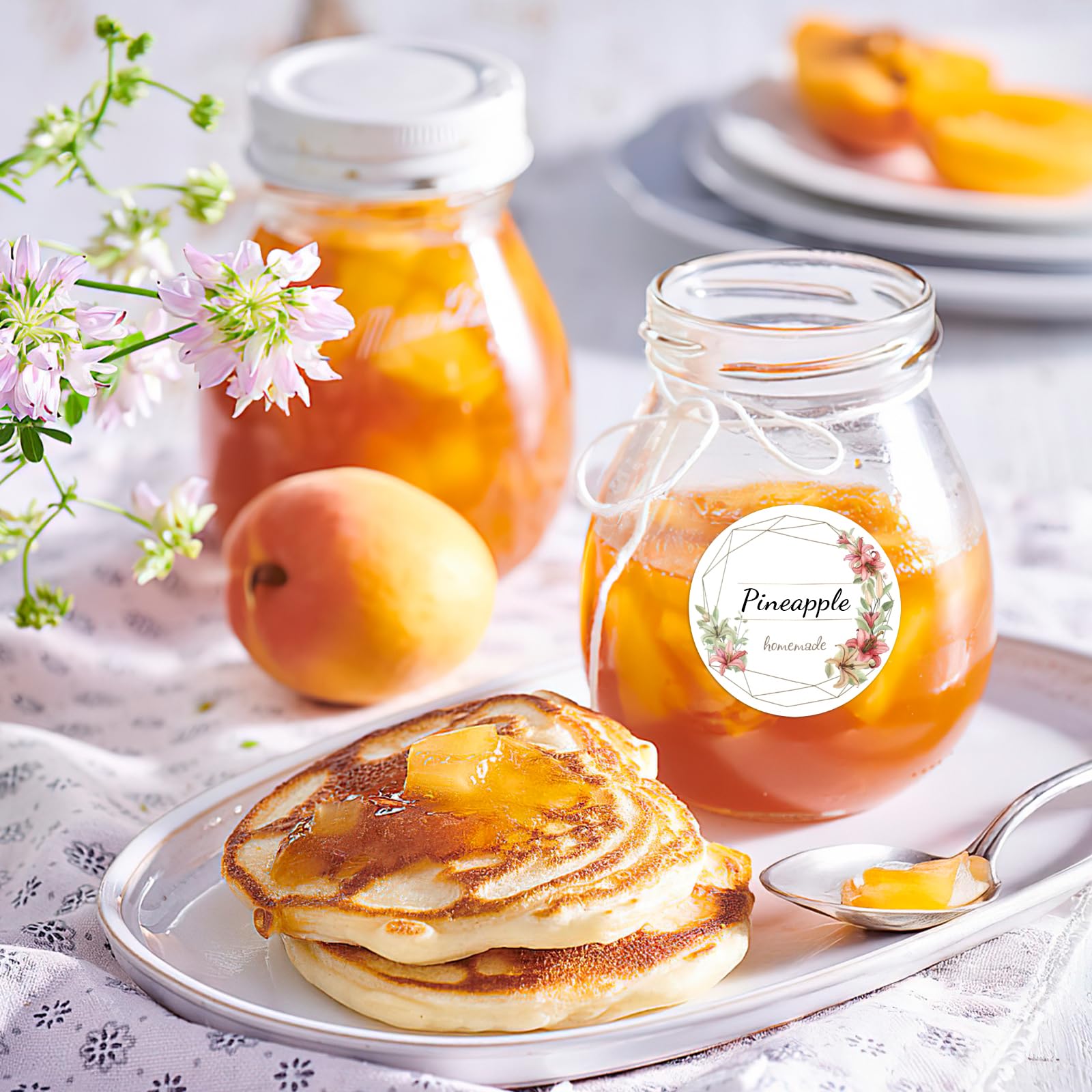 Marmeladenetiketten, 240 Stück Selbstklebend Klebeetiketten zum Beschriften | 5cm Floral Runde Aufkleber zum Beschriften von Gläsern, Flaschen und Backwaren, Küche Klebeetiketten