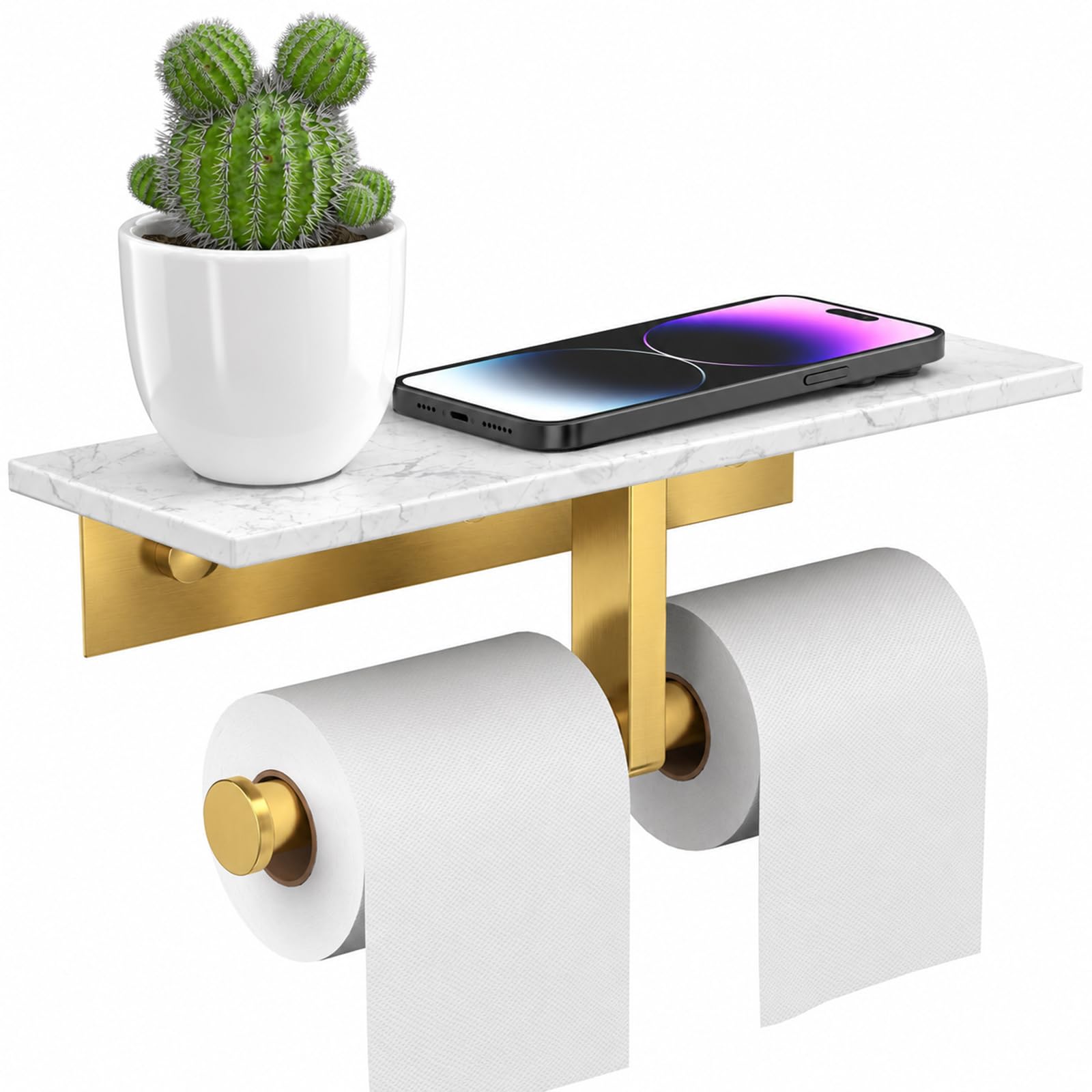 BWE Brushed Gold Toilet Paper Holder with Marble Shelf Wall Mounted — Amazon image 16