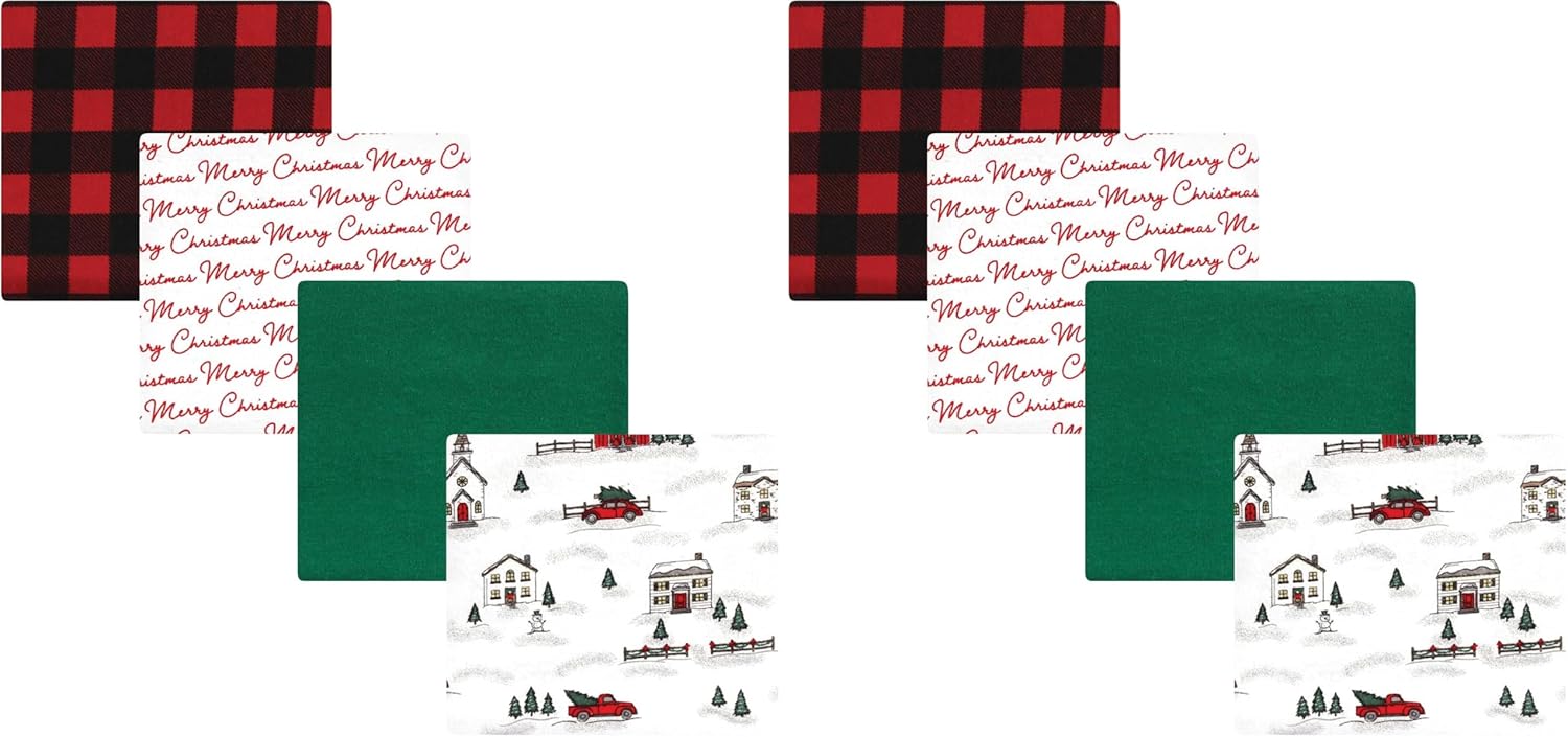 Hudson Baby Unisex Baby Cotton Flannel Receiving Blankets, Christmas Scene, One Size (Pack of 2)