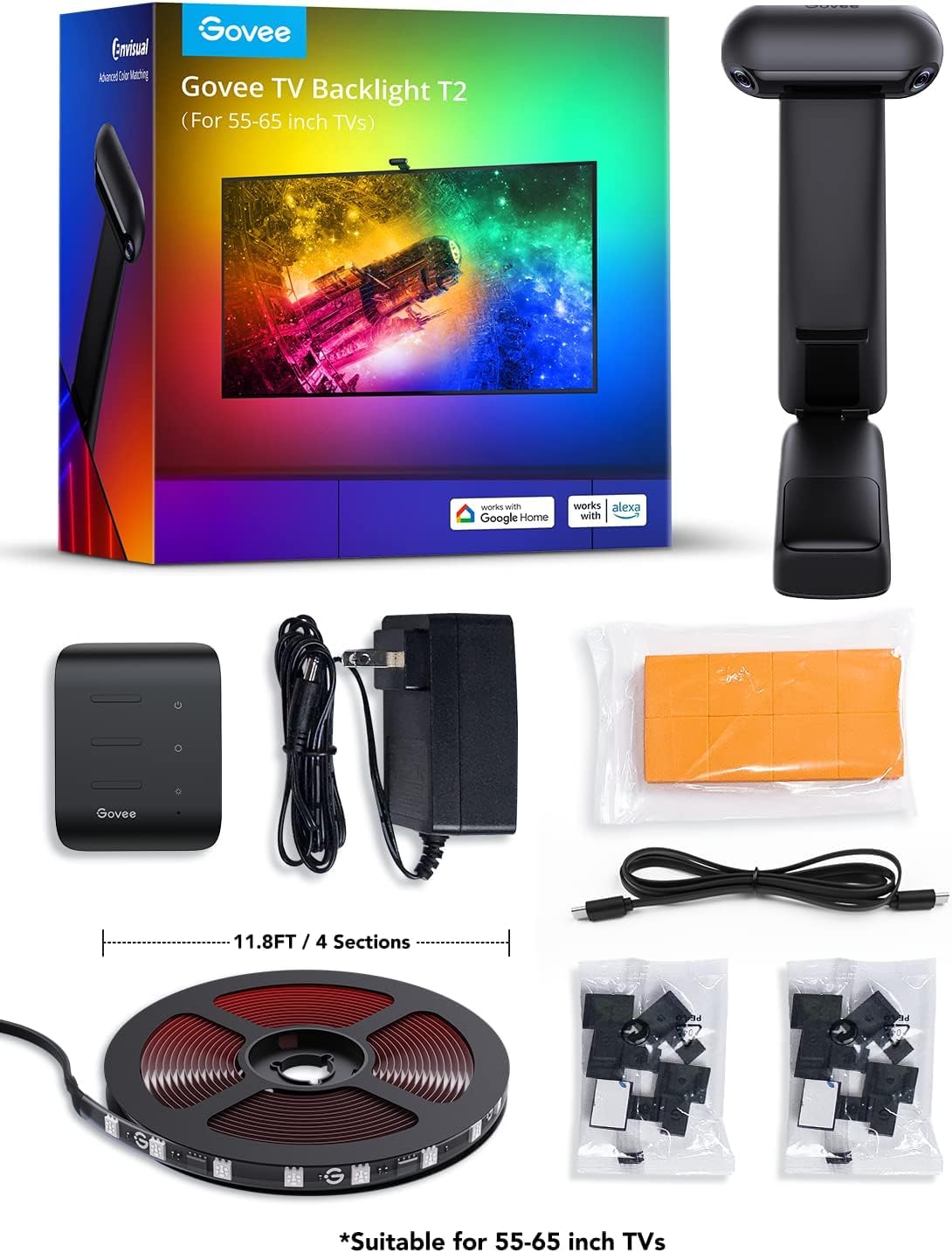 Govee Envisual T2 - Retroilluminazione per TV e PC da 55 a 65 pollici, TV LED WiFi RGBIC, compatibile con Alexa e Google Assistant per la decorazione