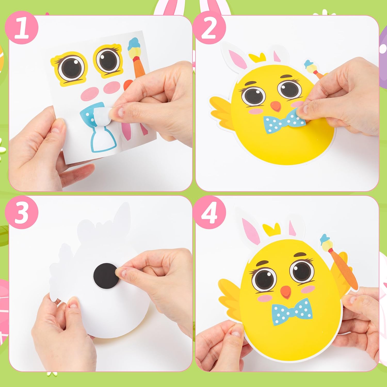 Haooryx DIY Easter Egg Magnet Craft Kit - 30 Set Make Your Own Easter Animal Egg Sticker Decoration Rabbit Chick Paper Craft for Kid School Art Project Refrigerator Bulletin Board Spring Holiday Decor