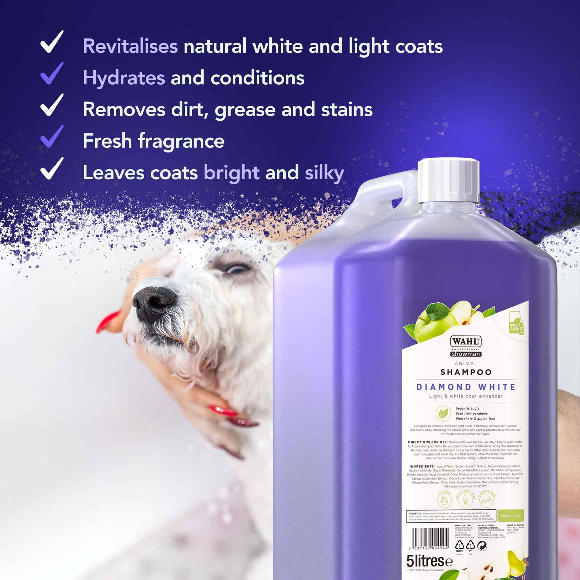 WAHL Diamond White Animal Shampoo 5 L éclaircissant concentré 15:1 végétalien sans parabènes