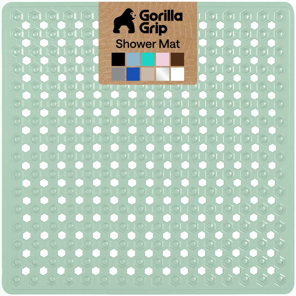 GORILLA GRIP Square Shower Stall Mat, Bathtub Floor Mat, 21x21 Mint Opaque