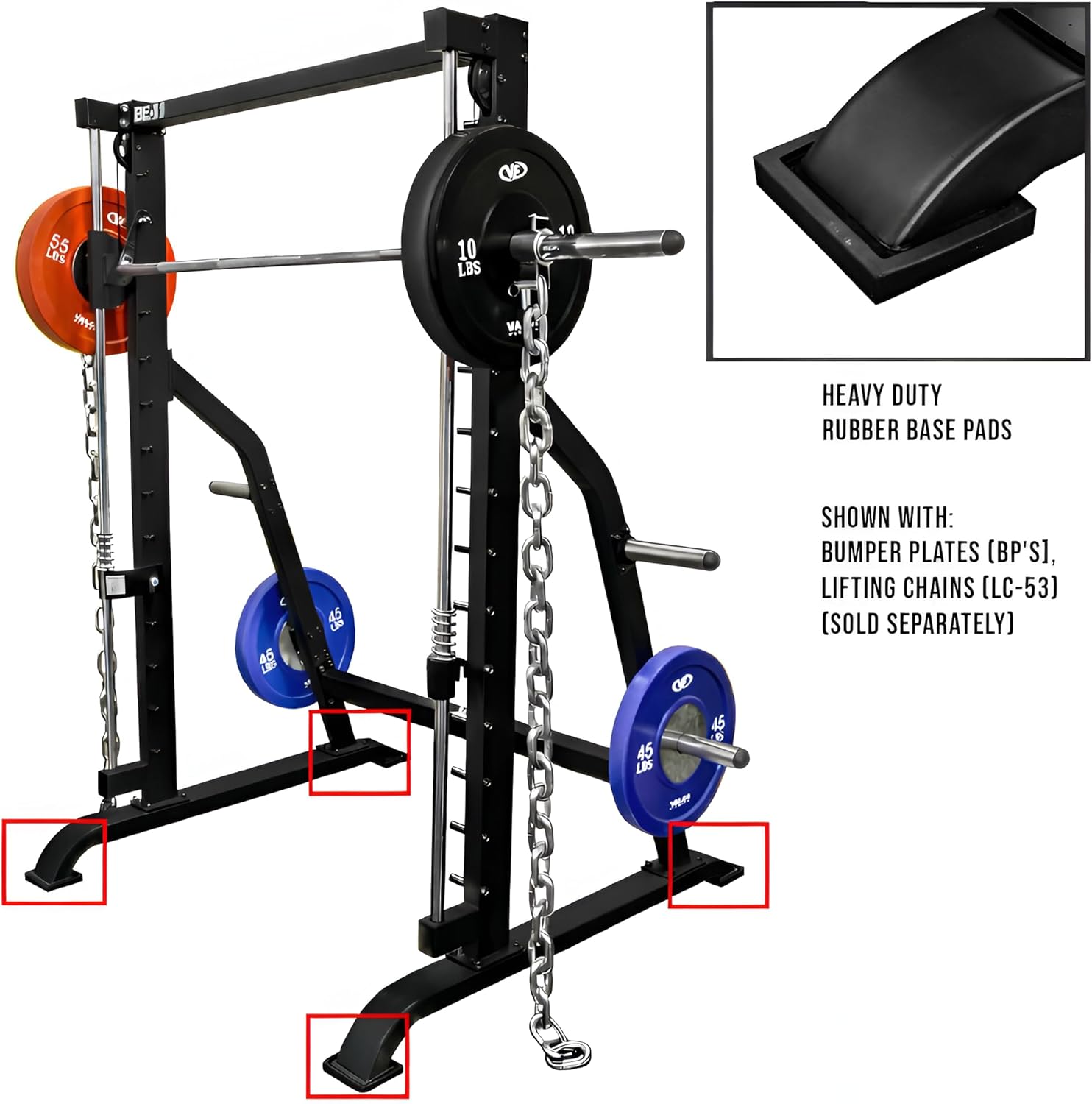 Valor Fitness Smith Machine Multi-Function Power Rack - 500lb Squat Rack or Bench Press Station - 2" Plate Storage Pegs- Attached Sliding Knurled Barbell - Home Gym