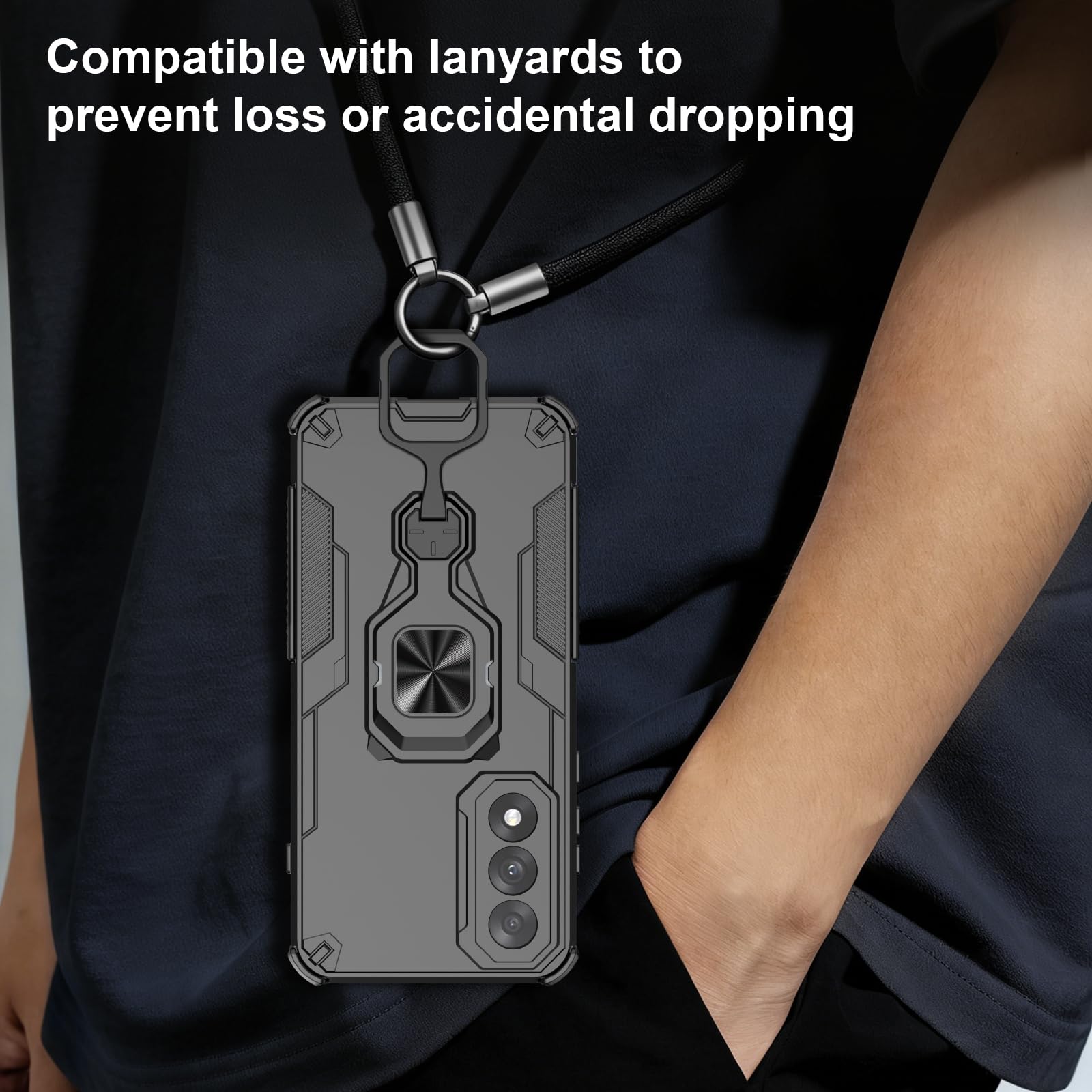 Funda para CMF Phone 2 Pro, Carcasa Antigolpes con Soporte anular metálico, Case Protectora de Grado Militar, Negro — view 763