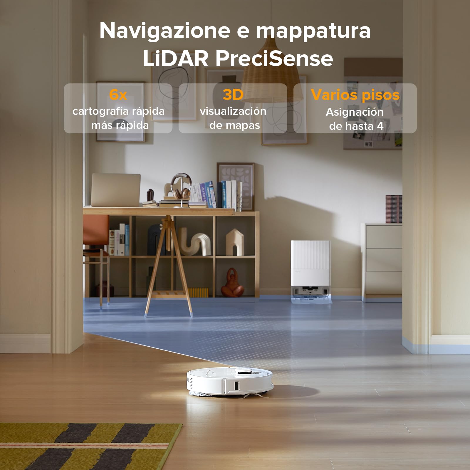 roborock Robot Aspirador QV 35A Set, 8000Pa de succión, Dos mopas giratorias elevables, cepillos antienredos, tecnología reactiva para Evitar obstáculos, navegación y mapeo,Blanco