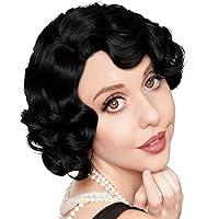 Vista 14 de Peluca corta rubia de encaje frontal de los años 20, cabello sintético rizado, línea capilar natural, rubio platino, pelucas de los años 40 y 50