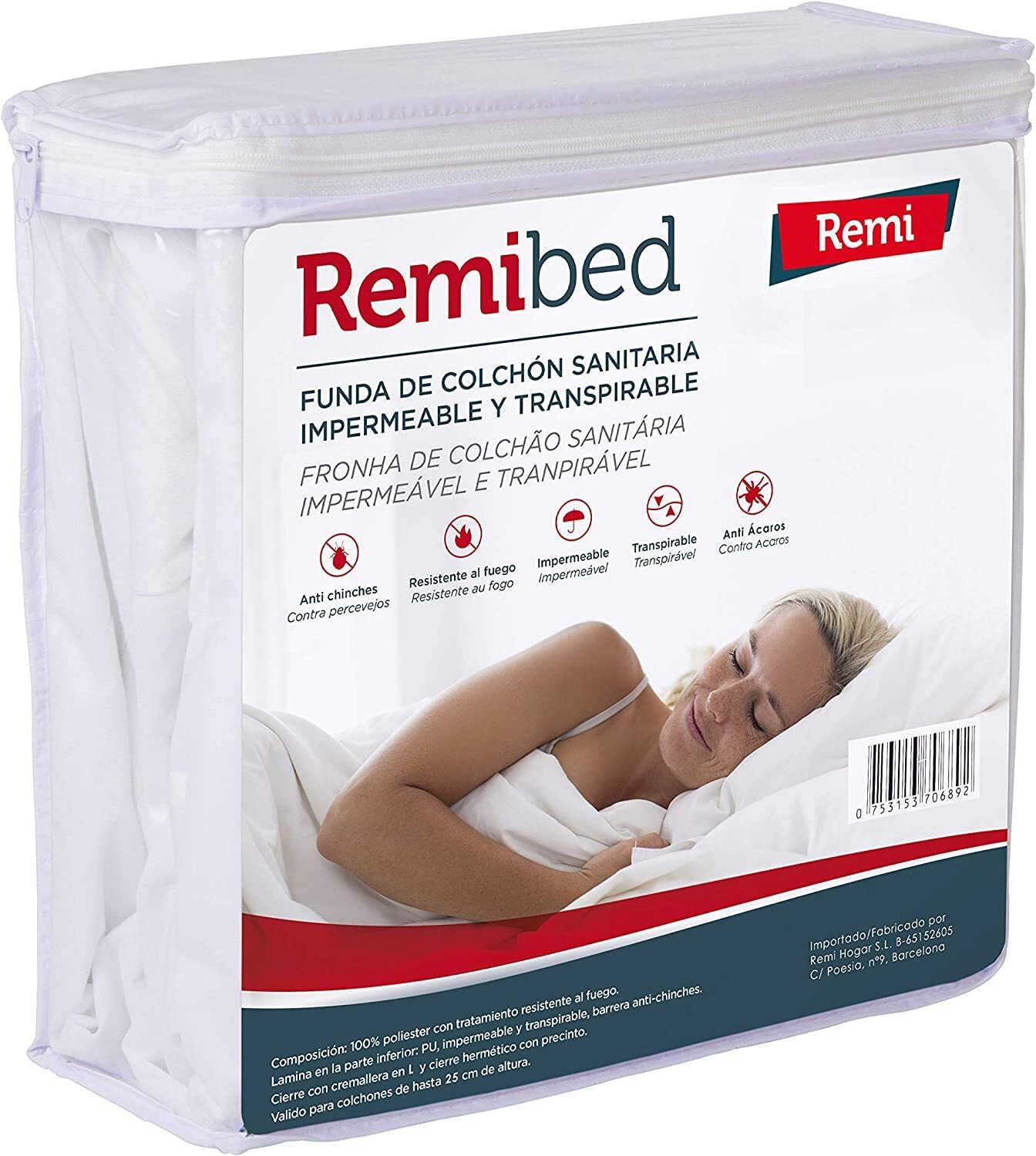 Remibed | Funda de colchón Anti chinches | Cama 150 (150 x 200) | Oeko-Tex 100 | Cremallera compacta | Doble faldón de Seguridad | Membrana Smartex | Cubrecolchón