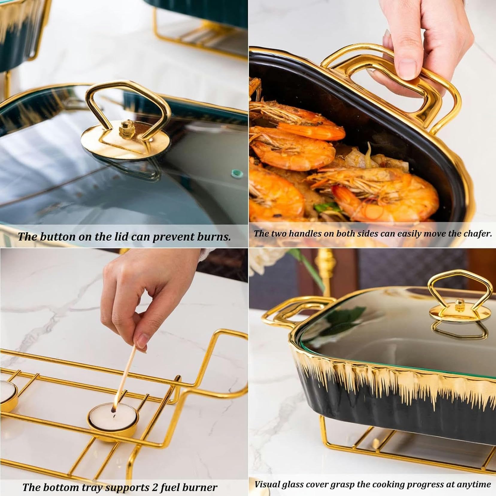 Scaldavivande In Ceramica, Scaldavivande Rettangolari Sotto Smalto Di Dimensioni Standard E Scaldavivande Per Buffet Con Coperchio In Vetro, Vassoio Scaldavivande Per Matrimoni, Feste E Banchetti, Ve