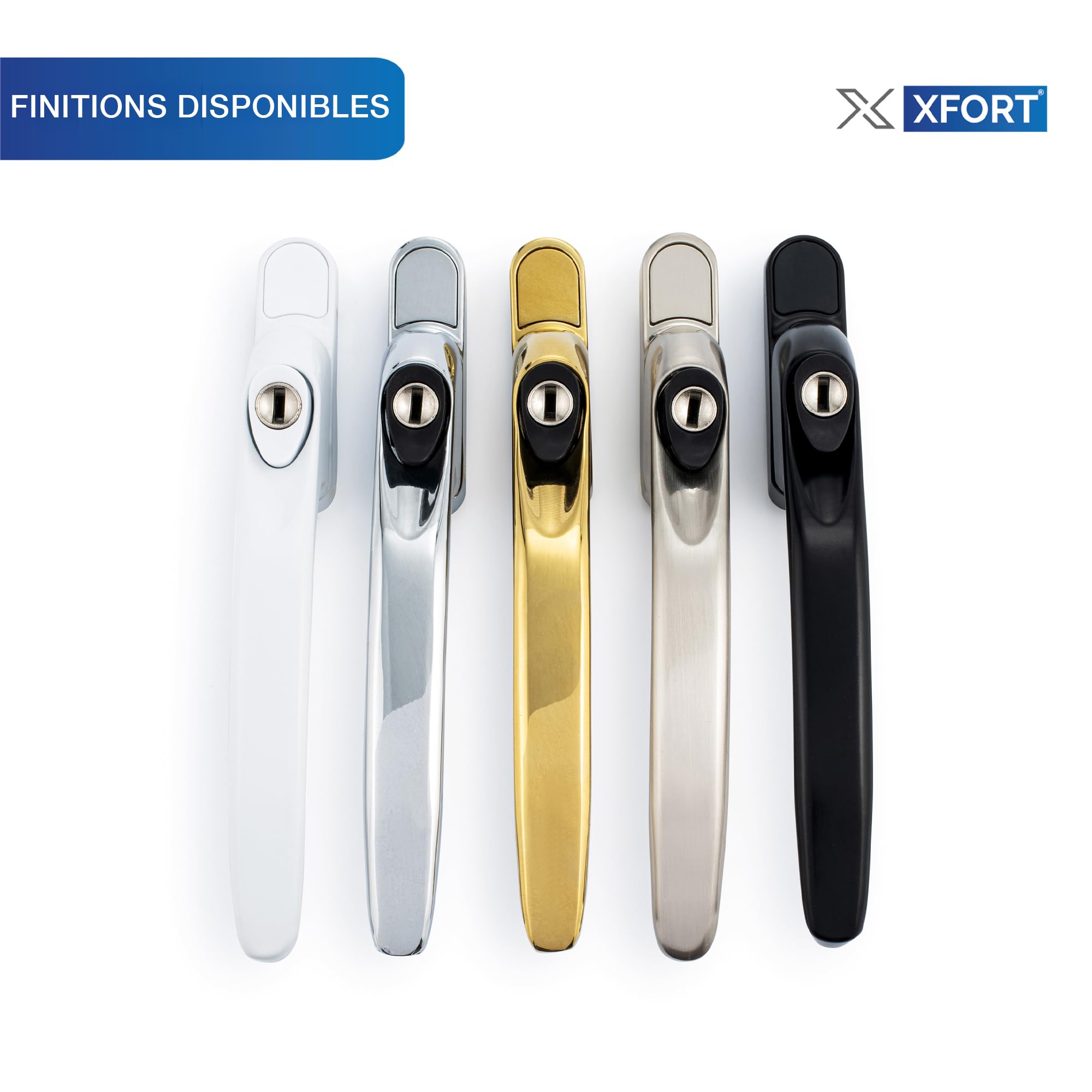 XFORT Kit D'Installation Poignée De Fenêtre Droite À Clé Chrome Satiné Poignée De Rechange Pour Fenêtre PVC-U Verrouillable Universelle