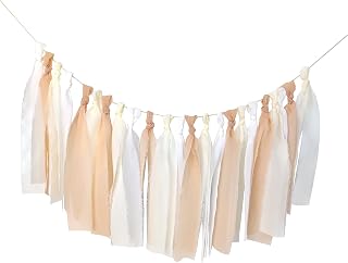 White + Beige Handcrafted Chiffon Tassel Garland for Party Wedding Backdrop Baby Showers Birthday Photo Backdrop Bridal Shower Centerpiece
