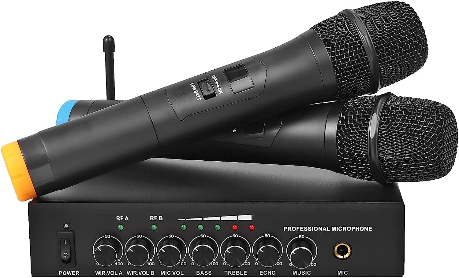 LiNKFOR Système Micro Sans Fil UHF 2 Canaux Écran Affichage Batterie Bluetooth 4.2 Réglage Écho/Aigus/Graves Extension 3ème Micro