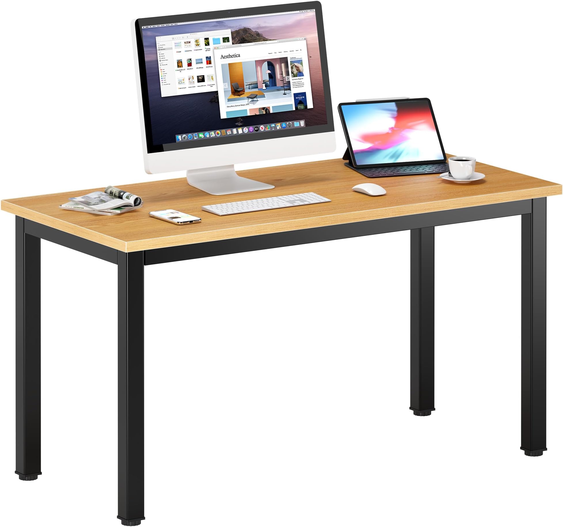 DlandHome 47 inches Medium Computer Desk, Composite Wood Board, Decent and Steady Home Office Desk/Workstation/Table, BS1-120TB Teak and Black Legs, 1 Pack