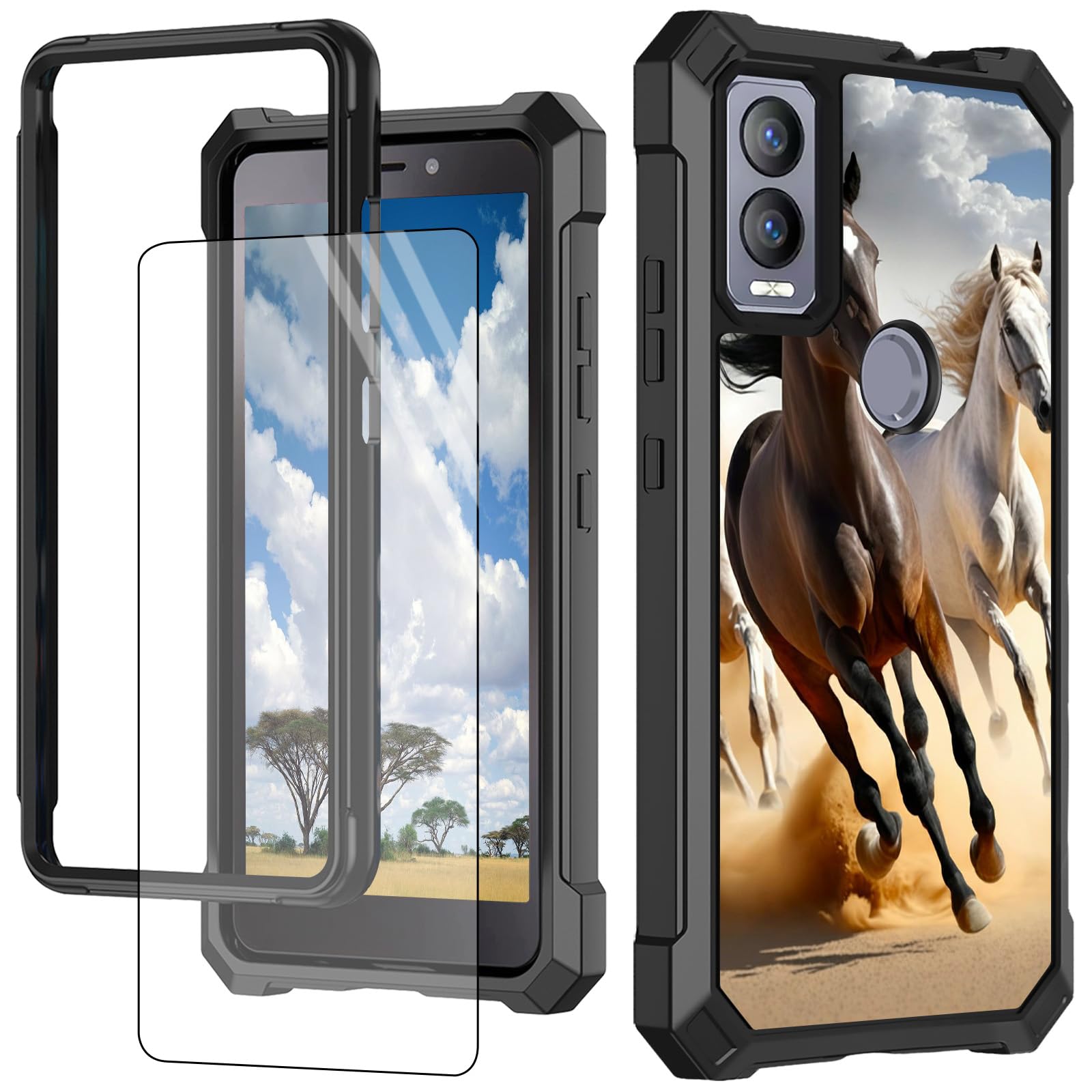 CGFGHHUY for Cricket Magic 5G Case for At&T Propel 5G Case with Screen Protector Hard PC + Soft TPU Shock Proof Protective Cover for Cricket Magic 5G/