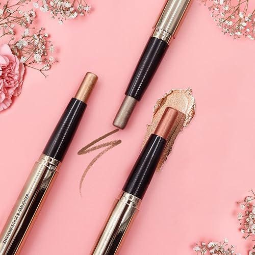 Miniatura 7 de POPMISOLER Juego de 3 barras de sombra de ojos con purpurina, a prueba de manchas, crema a prueba de manchas, lápiz de sombra de ojos marrón con