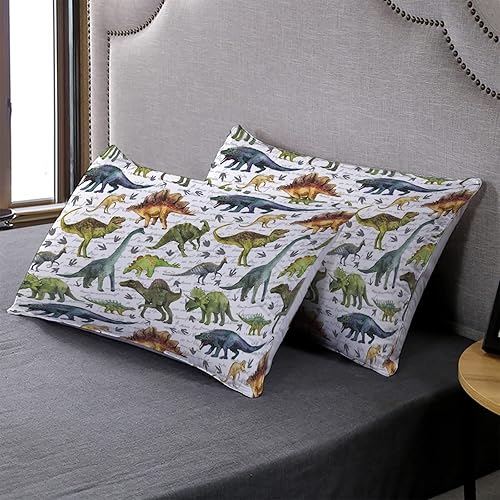 Miniatura 3 de BailiPromise Juego de edredón de dinosaurio tamaño individual, juego de ropa de cama de 3 piezas, edredón para niños con fundas de almohada, para