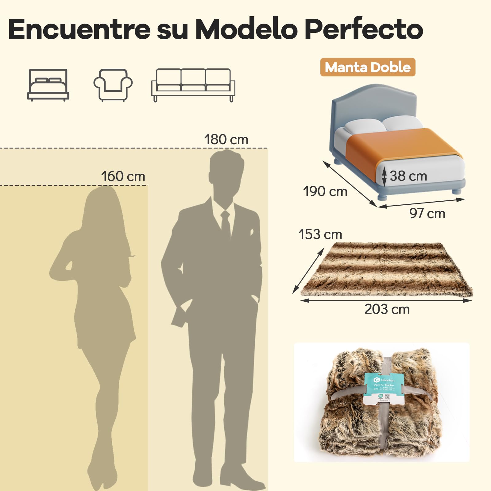 COSTWAY Manta de Piel Sintética Mullida, 153 x 203 cm, Manta de Piel Artificial, Ropa de Cama Decorativa Gruesa, Acogedora y Cálida para Cama, Sofá o Sillón ([Mullida],153 x 203 cm)