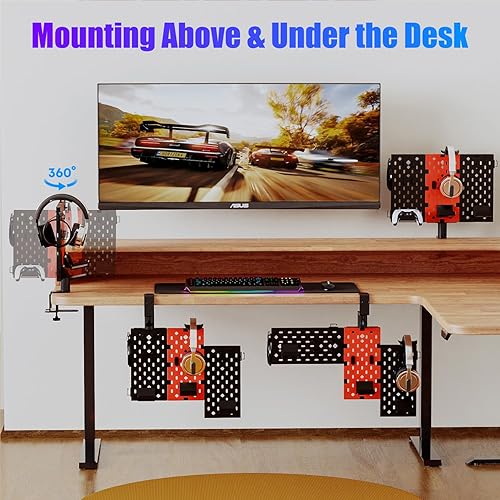 Miniatura 3 de PUTORSEN Headphone and Controller Holder for Desk, Rotatable DIY Modular Headphones Holder & Controller Stand with Cable Hooks, Clamped AboveUnder
