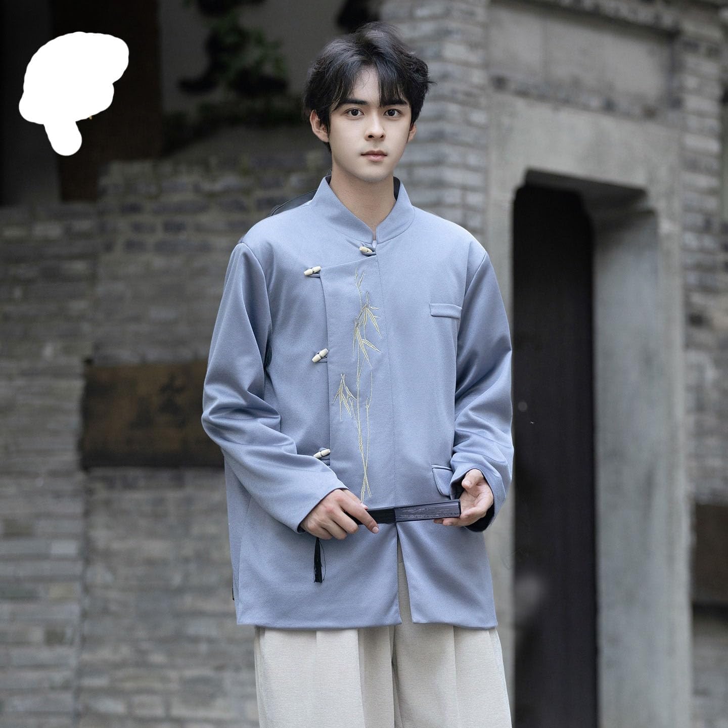 Men's Shirt Chinese Embroidered Zhongshan Suit Stand Collar Tang Suit