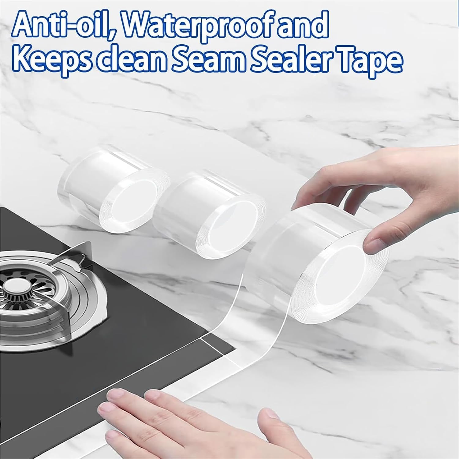 Caulk Tape Self Adhesive 4/8pcs Transparent Kitchen and Wall Sealing, Bathroom Sealant Strip for Toilet,Bath Tub for Kitchen(5cmx10mx4pc)