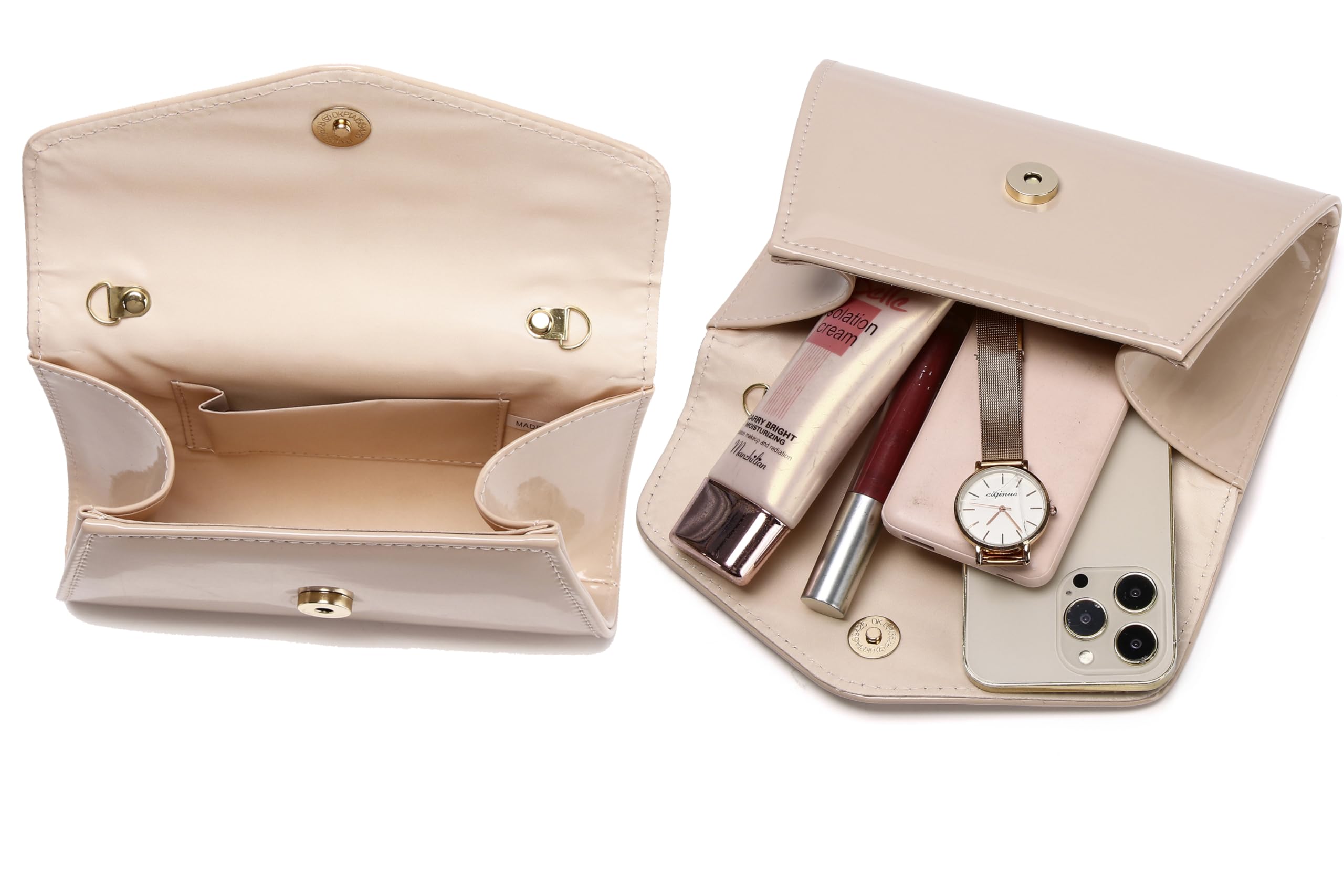 MUDUO Women's Shiny Candy Patent Leather Evening Bag Bridal Party Clutch Purses Cocktail Prom Handbags (NUDE)
