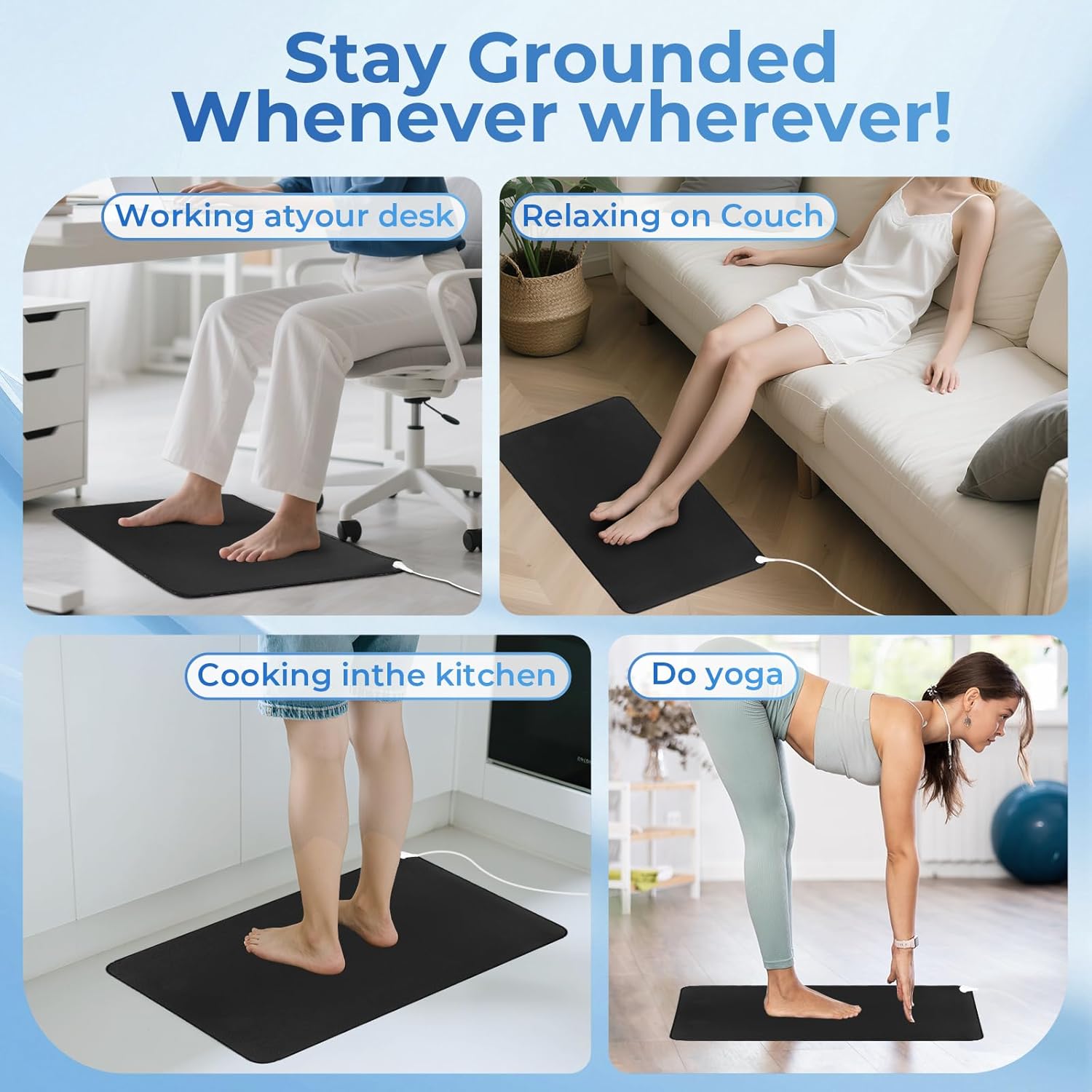 Professional Grounding Mat with Carbon Fiber Technology | 24x16 Indoor Earthing Pad   15ft Medical-Grade Cord | Cellular Energy Renewal & Inflammation Support