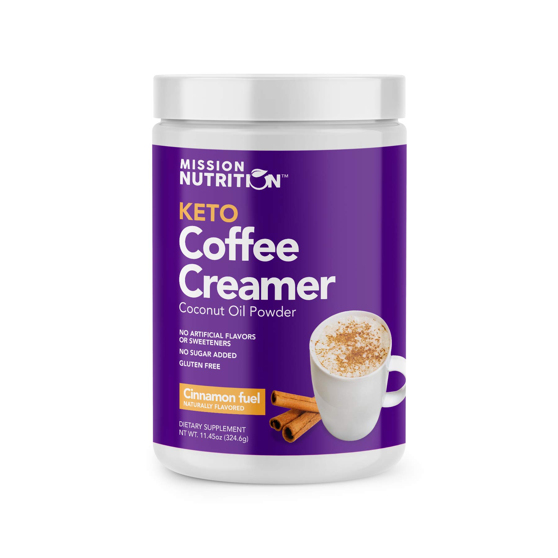 Mission Nutrition Keto Coffee Creamer - Low Carb (Zero Net), Sugar Free, Ketogenic, Gluten Free - Made with Coconut Oil Powder Sweetened with Stevia - 30 Servings (Cinnamon)