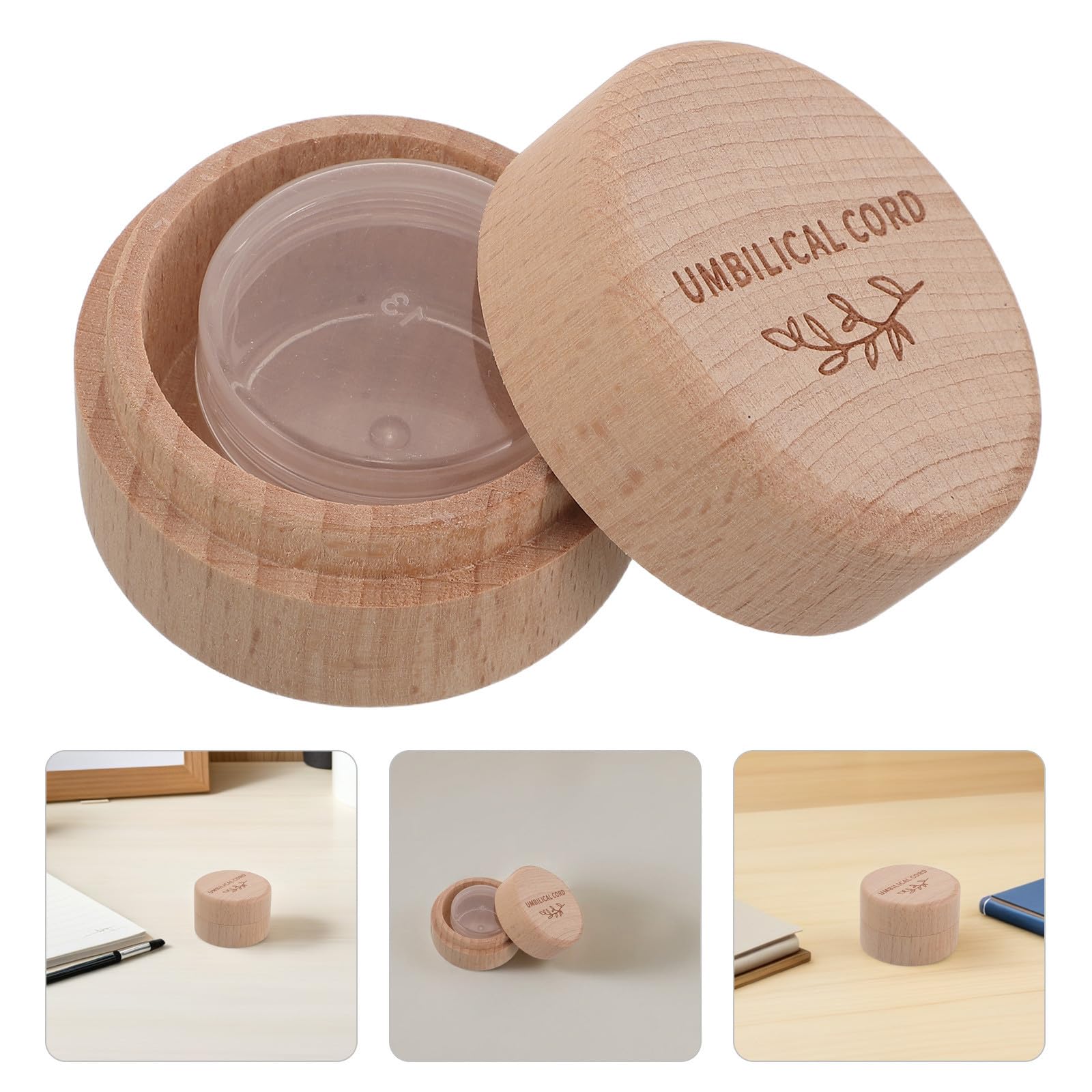 Caja de Madera para Cordón Umbilical de Ñiño Tapa Transparente, 5x5x3,5cm, para Recuerdo de Recién Nacido y Bautizo