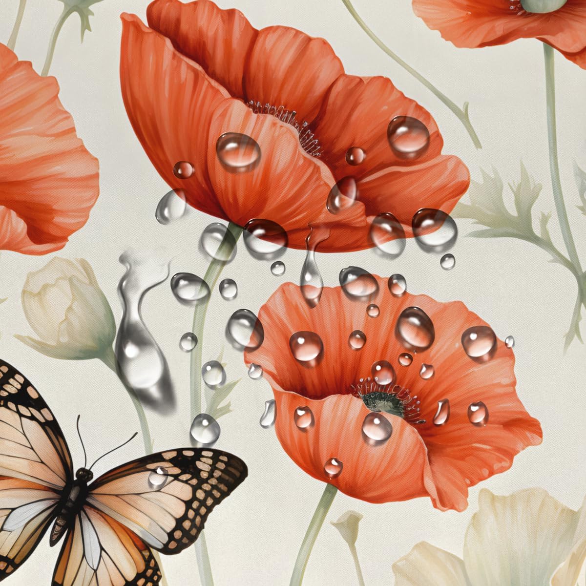 60"x80" Rectangle Tablecloth with Umbrella Hole and Zipper, Oil-Proof Waterproof Poppies Butterfly Outdoor Table Cloth Flowers Patio Table Cover for Picnic Party BBQ
